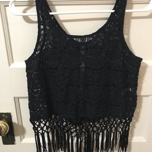 Lace, fringe crop top size small